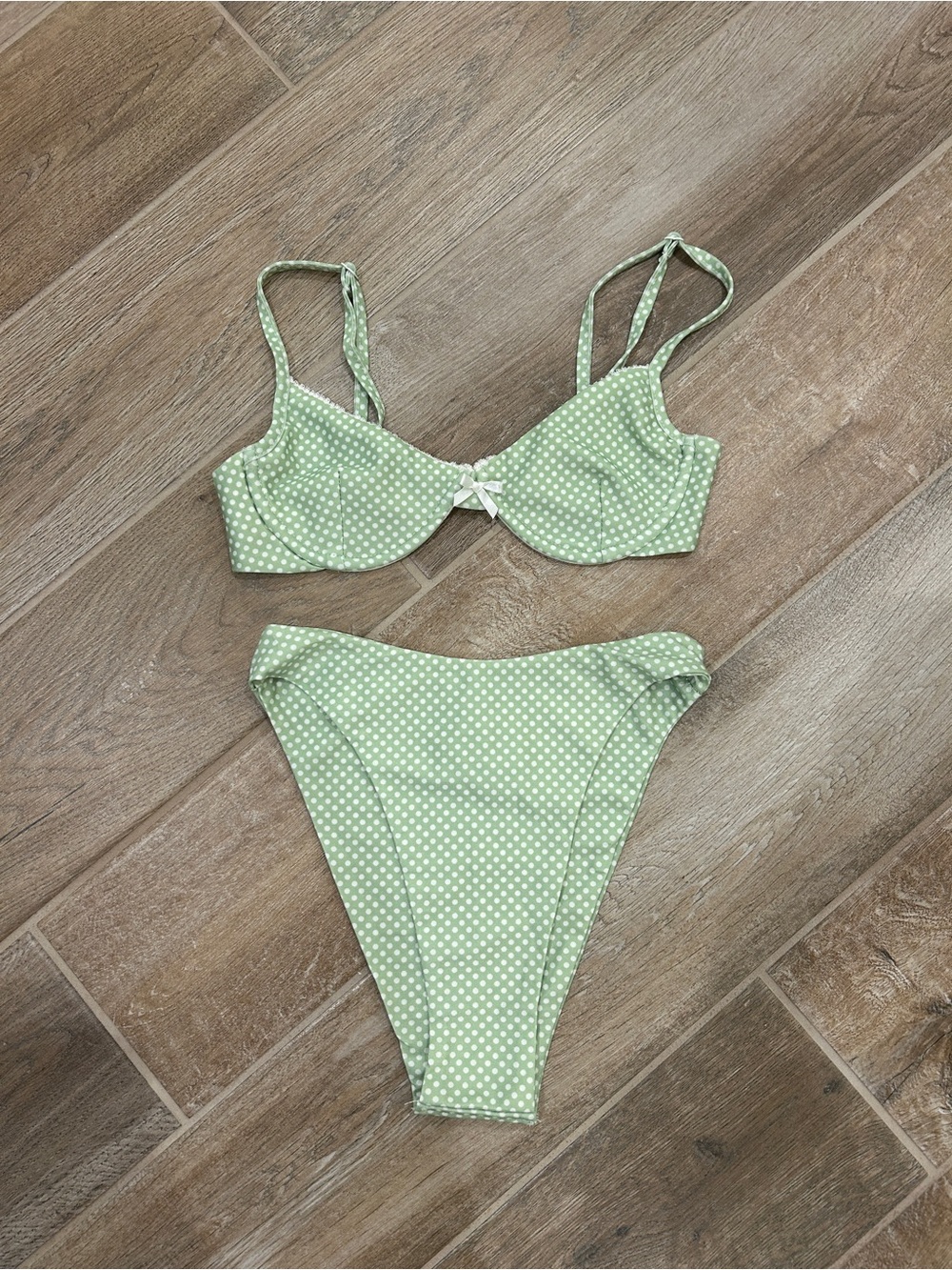 Princess Polly Sage Green Polka Dot Underwire Bikini